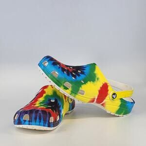 Tie Dye Crocs Classic Clogs Mens 12 Multicolor Slip On Lightweight Comfort Shoes